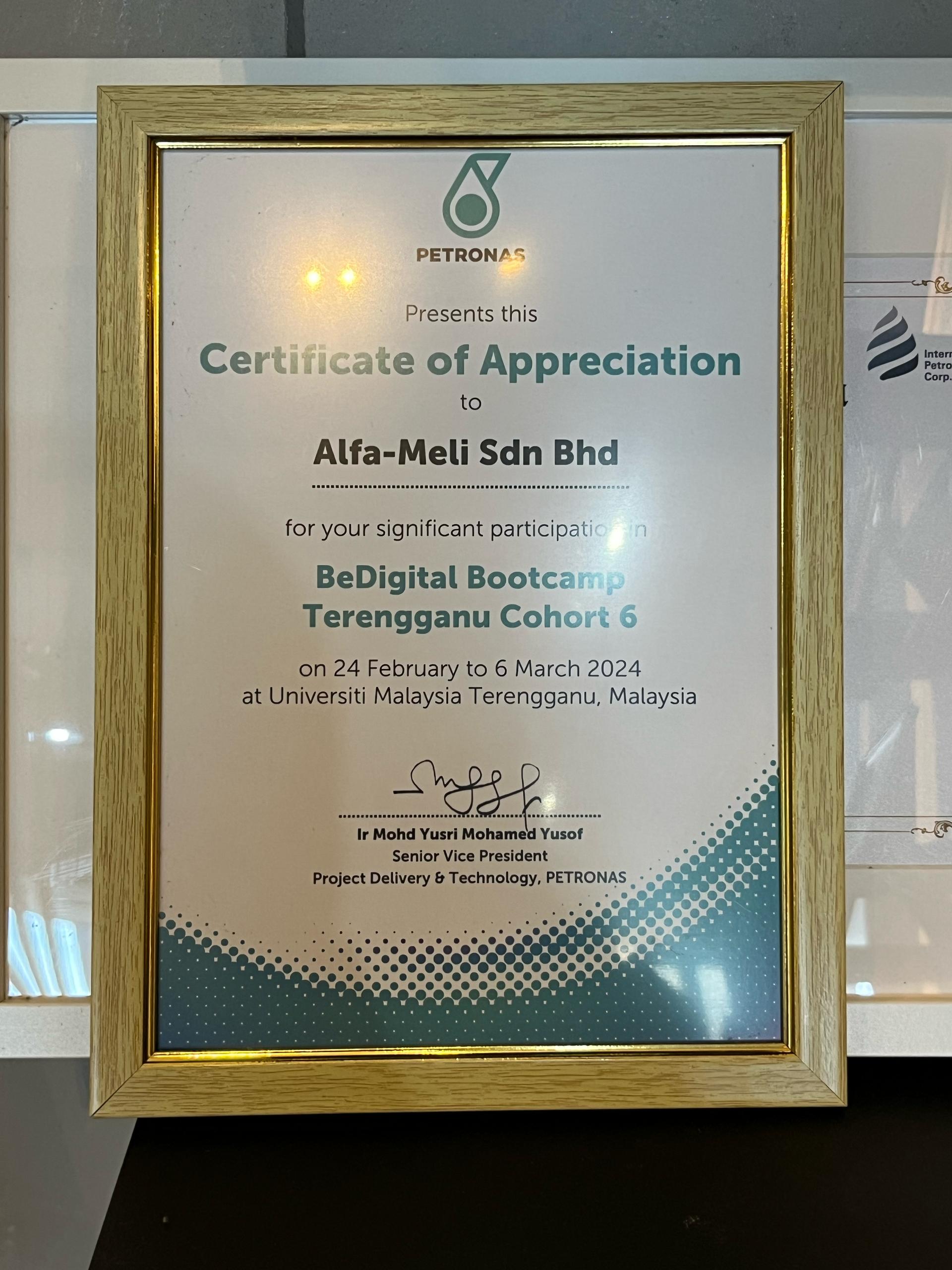 Petronas Certificate Of Appreciation 2024